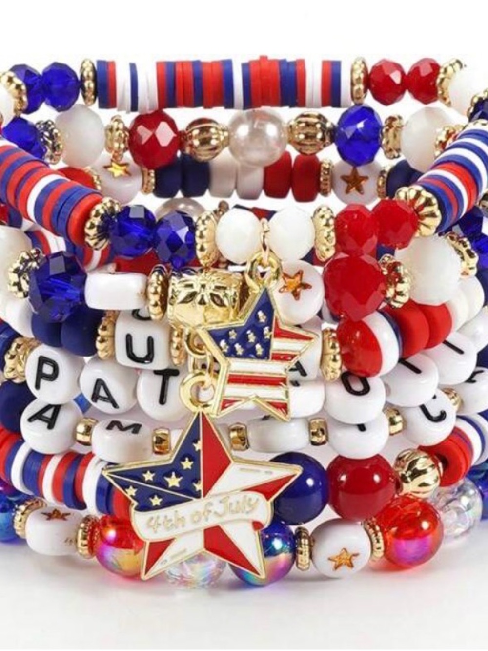 order NOW 2 left  Patriotic Red White Blue Star Charm Stretch Bracelet